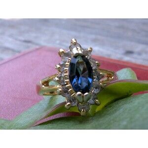 Vintage Sapphire Ring by Park Lane, Gold Blue Marquise Ring